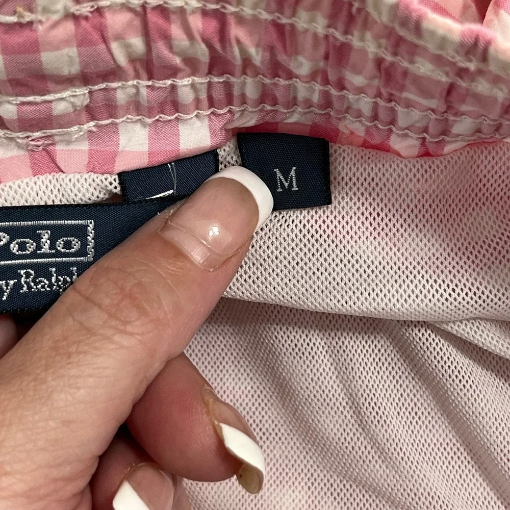 Polo Ralph Lauren Swim Trunks Mens M Pink Gingham Check Pony Logo Beach Pool